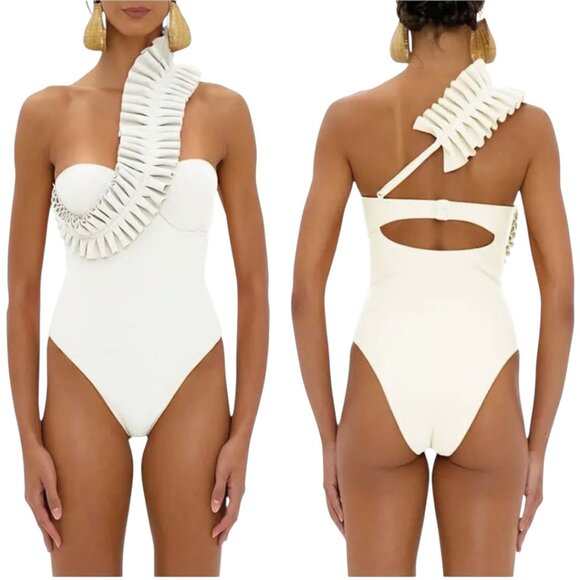 Andrea Iyamah Nisi One-piece Ruffle Swimsuit US XL 12-14 -Ivory NWT - Picture 1 of 7